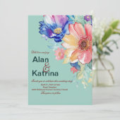 Bold Floral Mint Green Wedding  招待状 (スタンド正面)