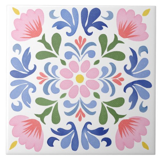 Bold Floral on White Background Decorative タイル (正面)