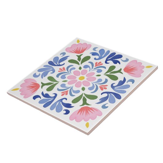 Bold Floral on White Background Decorative タイル (側面)