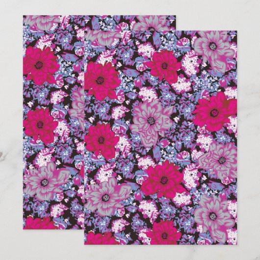 Bold Floral Pattern – Pink Purple Flower Wallpaper セーブザデート (正面/裏面)