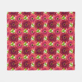 Bold Floral Pattern with Butterflies | Vibrant Red フリースブランケット (正面(横))