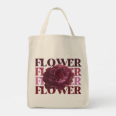 「Bold FLOWER Typography」フラワーモチーフの食料品トート トートバッグ (裏面)