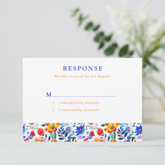 Bold Folk Floral Fiesta Wedding 出欠カード (スタンド正面)