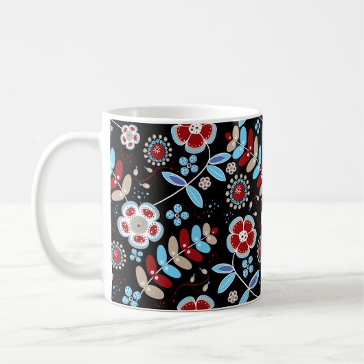 Bold Folk Floral Pattern コーヒーマグカップ (左)