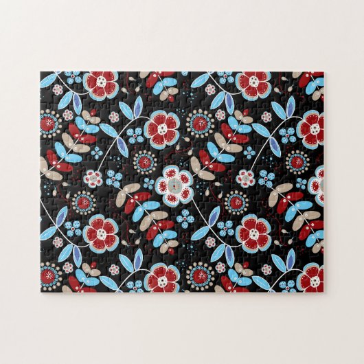 Bold Folk Floral Pattern ジグソーパズル (横)