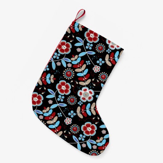 Bold Folk Floral Pattern スモールクリスマスストッキング (正面 (吊り時))
