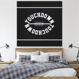 Bold Football TOUCHDOWN Stripes On Sporty Black キャンバスプリント