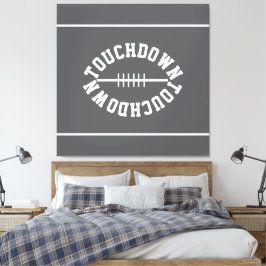 Bold Football TOUCHDOWN Stripes On Sporty Gray キャンバスプリント