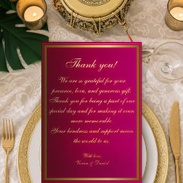 Bold Fuchsia and Gold Wedding Thank You Card 箔招待状