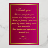 Bold Fuchsia and Gold Wedding Thank You Card 箔招待状 (正面)