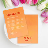 Bold Fun Modern Orange Sunset Monogram Wedding サンキューカード