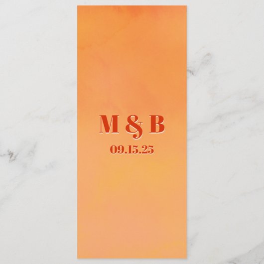 Bold Fun Modern Orange Sunset Monogram Wedding メニュー (裏面)