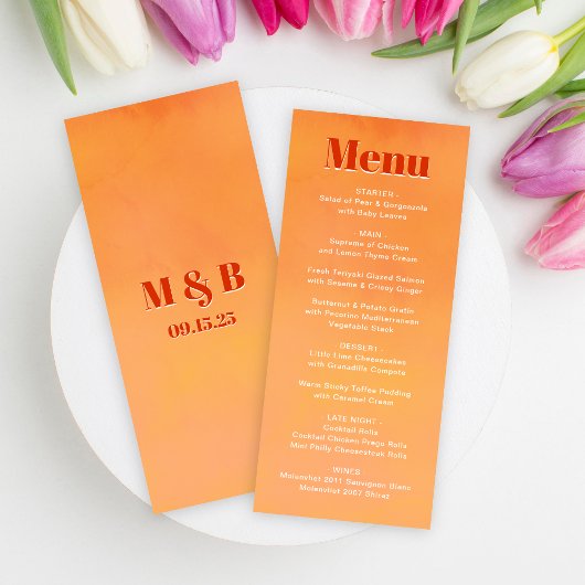 Bold Fun Modern Orange Sunset Monogram Wedding メニュー