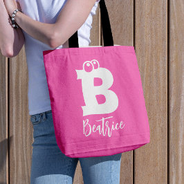 Bold fun typography monogram name pink white  トートバッグ
