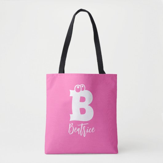 Bold fun typography monogram name pink white  トートバッグ (正面)