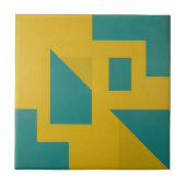 Bold Geometric Abstract Yellow Teal タイル (正面)