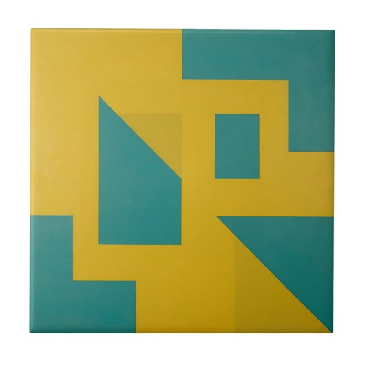 Bold Geometric Abstract Yellow Teal タイル (正面)
