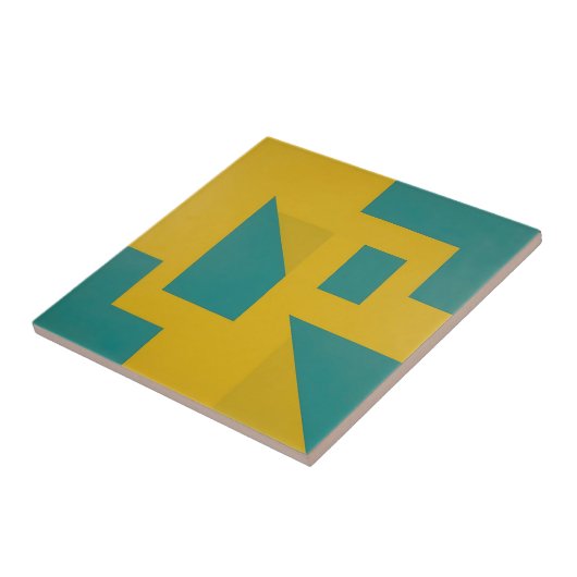 Bold Geometric Abstract Yellow Teal タイル (側面)