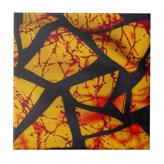 Bold Geometric African Wax Print Fabric - Gold, Re タイル (正面)