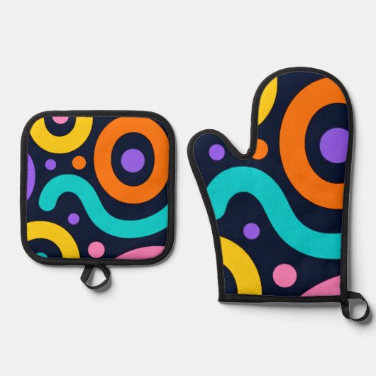 Bold Geometric Circles 鍋つかみ&鍋敷きセット (正面)