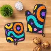 Bold Geometric Circles 鍋つかみ&鍋敷きセット (トップダウン)