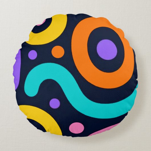 Bold Geometric Circles Round Pillow ラウンドクッション (正面)