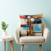 Bold Geometric Orange Blue Abstract Modernist クッション (椅子)