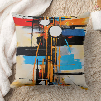 Bold Geometric Orange Blue Abstract Modernist クッション