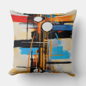 Bold Geometric Orange Blue Abstract Modernist クッション (正面)