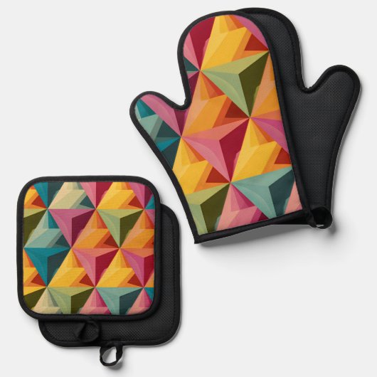 Bold Geometric Triangle Pattern 鍋つかみ&鍋敷きセット (正面/裏面)