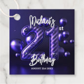 Bold Glam Purple Metallic Striped 21st Birthday フェイバータグ (正面)