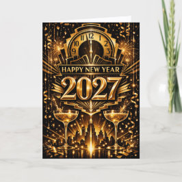 Bold Gold Art Deco City New Year 2027 シーズンカード