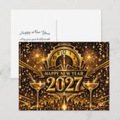 Bold Gold Art Deco City New Year 2027 シーズンポストカード (正面/裏面)