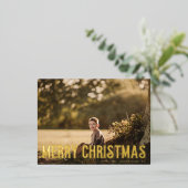 Bold Gold Elegant Merry Christmas Family Photo 箔シーズンポストカード (立ち正面)