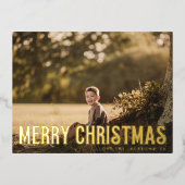 Bold Gold Elegant Merry Christmas Family Photo 箔シーズンポストカード (正面)