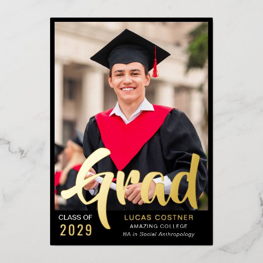Bold Gold Graduation Announcement & Party Invite 箔招待状 (正面)