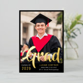 Bold Gold Graduation Announcement & Party Invite 箔招待状 (立ち正面)