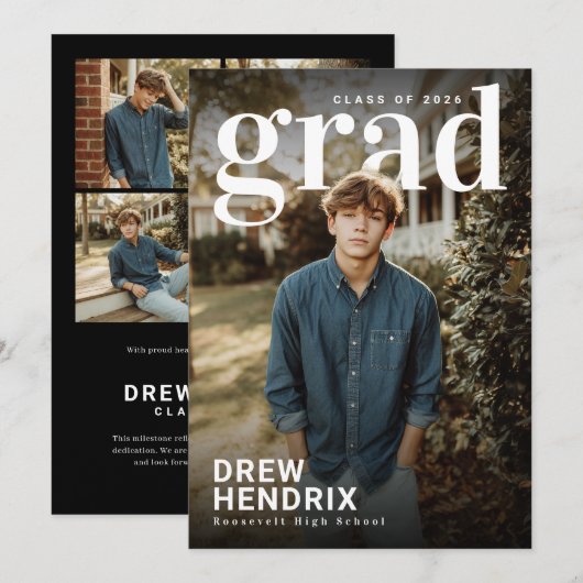 Bold Grad PhotoPop Graduation Announcement 案内状 (正面/裏面)