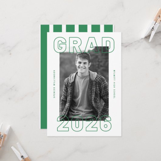 Bold Graduation Photo Card | Custom Announcement 招待状 (正面/裏面インサイチュ)