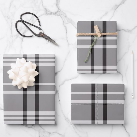 Bold Gray Plaid Modern Minimalist Gift ラッピングペーパーシート (正面)