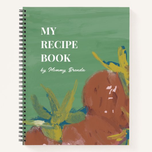 Bold Green Abstract Painterly Strawberry Recipe ノートブック (正面)