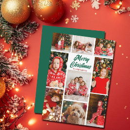 Bold Green Merry Christmas Photo Collage 2025 シーズンカード