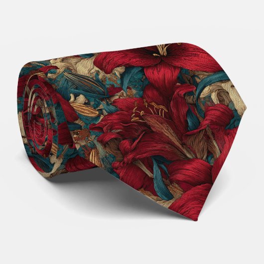 Bold Groomsmen Lilies Floral ネクタイ (ロール)