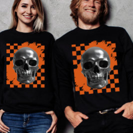 Bold Halloween Skull Checkerboard トライブレンドTシャツ