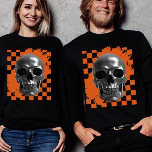 Bold Halloween Skull Checkerboard  トライブレンドＴシャツ
