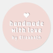Bold Handmade with Love Cute Heart Blush Pink ラウンドシール (正面)