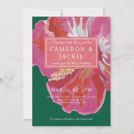 Bold Hibiscus Tropical Wedding  招待状 (正面)