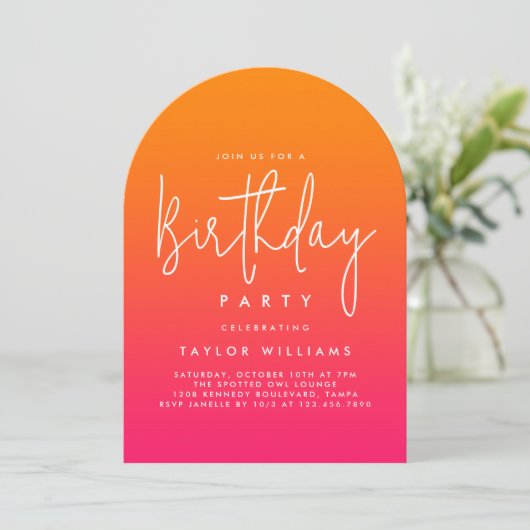 Bold Hot Pink and Orange Simple Minimal Birthday 招待状 (スタンド正面)
