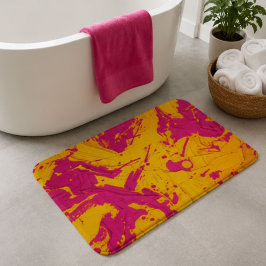 Bold Hot Pink Golden Yellow Abstract Paint Strokes バスマット