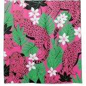 Bold Hot Pink Leopard Tropical Jungle Seamless Pat シャワーカーテン (正面)